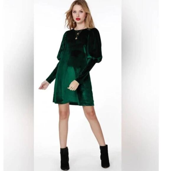 bobi Dresses & Skirts - Bobi Mercy Dress Hunter Green Lantern Sleeve Velvet A Line Size Small